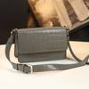 Bolso de Piel Genuina para Mujer, Nuevo Bolso Cuadrado Pequeño de Piel de Vaca con Patrón de Cocodrilo, Bolso Baguette Versátil de Hombro Cruzado para el Brazo, Verde Guisante