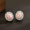 Pendientes Ovalados Geométricos Suaves en Forma de Huevo Rosa para Mujer, Pendientes Exquisitos de Lujo Ligero Completamente Incrustados de Circonita Diamantada