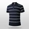 Camisa Polo Retro Listrada em Cores Contrastantes de Manga Curta para Homens, Malha Texturizada Plissada, Camisa Polo Respirável de Verão