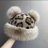 Sombrero Mongol Estampado de Leopardo de Piel Sintética de Visón Sombrero de Oso de Peluche con Orejas Sombrero de Felpa Versátil para Otoño e Invierno para Mujer Moda