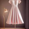 Vestido de Citas de Estilo de Pesca Exquisito de Alta Gama Estilo Francés Elegante Chic Rosa Satén Manga Corta Cintura Vestido Otoño de Mujer