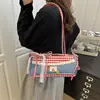 Bolsa de axila de cuadros linda, Bolso de hombro de verano, Bolso coreano de moda y versátil para el trabajo, Bolsa grande para la escuela y el trabajo