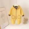 Mono de Polar para Bebé Otoño Invierno Estrellas Amarillas con Capucha Enterizo Para Niños y Niñas Ropa de Exterior para Bebé Traje Engrosado para Gatear