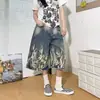 Shorts de mezclilla casuales de estilo americano para hombre, lavados vintage, frescos, corte recto holgado, pantalones de tres cuartos versátiles, marca de moda