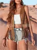 Chaleco hippie con flecos para mujer, cárdigan sin mangas de apertura frontal, chaqueta estilo western de mezclilla con flecos de ante sintético
