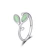Anillo Simple Estilo Coreano Hoja de Árbol Verde Brote Ojo de Gato Mori Artístico Joyería para Mano de Mujer Suministro para Puesto