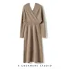 Vestido Elegante de Punto con Cuello en V Estilo Wrap-up Francés para Mujer 2024 Otoño e Invierno Nuevo Falda de Cachemir Japonesa
