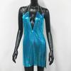 Amazon Vestido Estilo Sexy Dulce y Picante Vestido de Lentejuelas Metálicas con Abertura Profunda en V y Tirantes Vestido de Cadena para Chica Hot