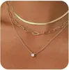 Corrente para Clavícula de Ouro 14K Banhado em Camada Dupla com Zircônia para Mulheres, Luxo Leve, Estilo Europeu e Americano Simples, Colar Versátil, Acessório da Moda e Elegante