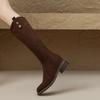 33-43 Botas de Tamanho Grande Camurça Salto Grosso Botas de Cano Alto Femininas Outono Novo Simples Salto Médio Botas da Moda Botas Empilhadas para Cabelo