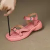 Sandálias Simples Elegantes de Couro de Cabra com Abertura nos Dedos, Solado Grosso de 4cm, Solado Macio, Laterais Macias, Estilo Novo de Verão 2025