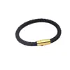 Pulsera de cuerda de cuero tejido con cuentas de transferencia de acero de titanio de alta calidad para niños, marca de moda, personalidad, cuerda de cuero negro tejido, pulsera de moda
