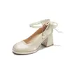 7111D Nuevos Zapatos de Tacón Grueso de Alta Venta para Mujer tipo Mary Jane con Plataforma Impermeable y Moño Elegantes Zapatos de Fiesta