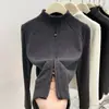 Camada base feminina de gola alta parcial com forro de fleece, cardigã com zíper, caimento justo, modelador, camiseta quente, estilo outono e inverno