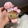Llavero de peluche Hello Kitty, muñeco de sombrero de paja Hello Kitty de cuero negro, amuleto popular para bolsa de dibujos animados