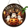 Letrero Redondo de Madera de Fantasma de Halloween Placa Decorativa Creativa Letrero de Madera de Halloween "Truco o Trato"