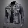 Chaqueta de Mezclilla para Hombre Transfronteriza Moderna Estilo Americano Vintage Distintiva Ajustada Solapas Chaqueta de Trabajo Cremallera Traje de Moto