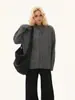 Cárdigan suéter de cuello redondo estilo universitario para otoño e invierno para mujer, con un sofisticado color gris, corte holgado, estilo casual y un diseño retro minimalista