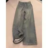 Jeans Vintage Lavado com Forro de Lã Perna Larga Feminino Outono e Inverno Novo Cintura Alta Solto Emagrecimento Tubo Reto Antigo Calças