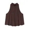Blusa de Chiffon de Cor Sólida com Alça no Pescoço, Sem Mangas e Decote V para Mulheres, Design de Verão, Malha Solta, Top Elegante Levemente Transparente