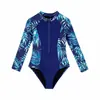 Traje de Baño Infantil Europeo y Americano Estampado Patchwork Manga Larga Cierre de Cremallera Pantalones Triangulares Conjunto Traje para Snorkel Surf Natación Traje de Baño