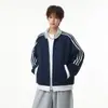 Jaqueta Estilo Americano com Estrela e Três Listras Gola Alta para Homens e Mulheres Outono Solta Estilo College Jaqueta de Baseball Roupa Exterior Blusão com Bloco de Cores e Listras