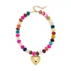 Collar de Color Contrastante, Cadena para Clavícula, Colgante de Amor, Pulsera de Abalorios de Resina Geométrica Degradada, Cadena Universal que No se Desvanece