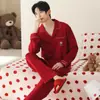 Pijama de algodón puro para hombre para primavera y otoño, de manga larga y pantalón largo, rojo brillante, adecuado para el año zodiacal y celebraciones de boda, conjunto casual de ropa para el hogar para hombre