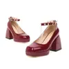 Sapatos femininos plataforma à prova d'água de verniz com salto ultra alto, tamanhos 40-43, para todas as estações, sapatos de moda feminina, bico redondo em couro brilhante