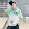 Nueva camiseta de verano para niños con estampado de letras de dibujos animados, top de verano de manga corta para niños, ropa para niños de tallas pequeñas y medianas