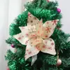 Decoración Navideña 23CM Tela Dorada Brillante Flor de Navidad Patrón de Copo de Nieve Decoración de Boda Árbol de Navidad Flor Artificial