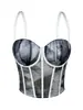 Popular camisola estampada, sujetador de varillas simple de alta gama, adelgazante y que realza la figura, top sexy de varillas de verano con almohadillas en el pecho