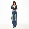 Jeans Amplo Laranja Infantil Estilo Americano Resistente Tie-Dye para Mulheres, Caimento Solto, Emagrecedor, Lavado, Único, Versátil, Calça de Comprimento Total.