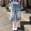 Jeans Cortos de Pierna Ancha Estilo Americano Azul Claro para Mujer, Tendencia Versátil de Primavera y Verano, Pantalones Cortos Rectos Nuevos Holgados que Adelgazan