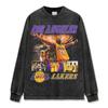 Camiseta de Manga Curta Estampada Retro Star Kobe Transfronteiriça Estilo Americano Lavada Casual Manga Longa Gola Redonda Moletom com Capuz Masculino Tendência