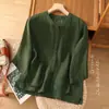 Nueva Chaqueta Retro Resistente de Algodón y Lino para Mujer, Camisa Holgada de Color Sólido, Ropa Exterior Casual, Cárdigan para Verano