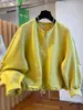 Moletom feminino amarelo plus size, novo estilo outono, cardigã top casual soltinho com zíper