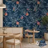 Impressão UV adesivo de parede Fundo azul escuro desenho de linha de frutas Decoração de restaurante impressão personalizada atacado