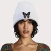Gorro de Punto Bordado de Mariposa Color Sólido Neutro Cálido Gorro Frío Gorro Cálido para Mujer Transfronterizo Blanco Rosa