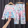 Pijamas infantis para meninas primavera e outono novo terno de manga comprida para meninos e meninas princesa estilo ocidental roupas de casa para crianças médias e grandes