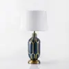 Nuevo Estilo Chino Cuadrícula Pastoral Azul Pintado a Mano Cerámica Decoración Suave Americana Modelo Decoración del Hogar Hotel Lámpara de Mesa Decoración Mesa