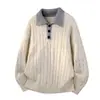 Suéter de Punto Trenzado con Cuello de Solapa para Hombre Primavera/Otoño 2026, Estilo Americano Holgado Casual Suéter Falso de Dos Piezas