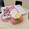 Bolsa de Crochê Mini Flor Finalizada, Bolsa de Ombro Transversal Doce e Fofa Feita à Mão, Porta-Moedas de Crochê em Lã