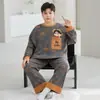 Pijama infantil plus size, roupão de manga longa de algodão puro oversized, conjunto de pijama para meninos, outono, desenho animado, solto, casual, estilo estudante
