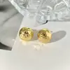 Brincos Stud Geométricos Redondos Dourados para Mulheres, Novo Design Tendência de Nicho, Acabamento Polido de Alta Qualidade, Vários Estilos de Brincos e Acessórios de Orelha