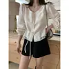 Camisa de dos piezas falsas con cordones estilo coreano chic enviada, nueva de otoño para mujer, top francés suelto adelgazante 17326