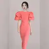 Comercio Exterior Ropa de Mujer 2025 Verano Nuevo Estilo Coreano Moda Estilo Dama Color Sólido Aspecto Adelgazante Falda Larga Mangas de Montón Color Brillante Dopamina