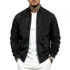 Moda otoñal masculina transfronteriza: Chaqueta bomber de gamuza de color liso estilo americano con cuello de béisbol y cremallera