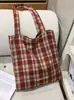 Bolso Nuevo de Cuadros de Invierno para Mujer Estilo Coreano Estilo Perezoso Gran Capacidad Estudiante Clase Viaje Diario Bolso de Hombro Bolso Tote Portátil