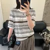 Camiseta Casual de Manga Curta Jacquard Redonda Solta Moda Verão Novo Estilo para Mulheres Estilo Coreano Versátil Emagrecedora Malha Fina